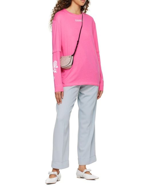 Ganni Pink Banner Nano Saddle Bag
