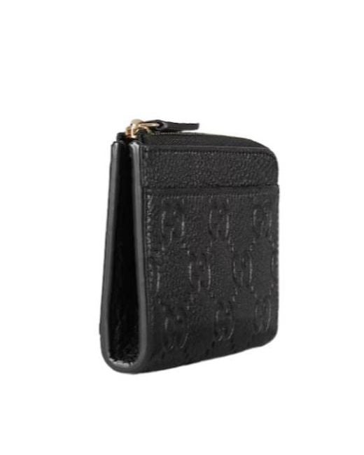 Gucci Black GG Emblem Zip Leather Card Case
