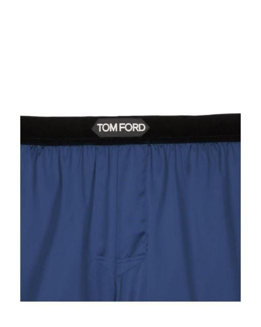 Tom Ford Blue Silk-Blend Logo-Waist Boxers for men