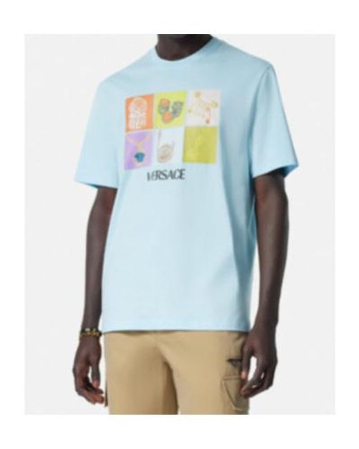 Versace Blue Graphic-Printed Crewneck T-Shirt for men