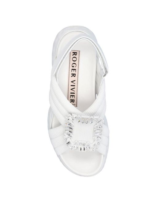 Roger Vivier White Embellished Buckle Sandals