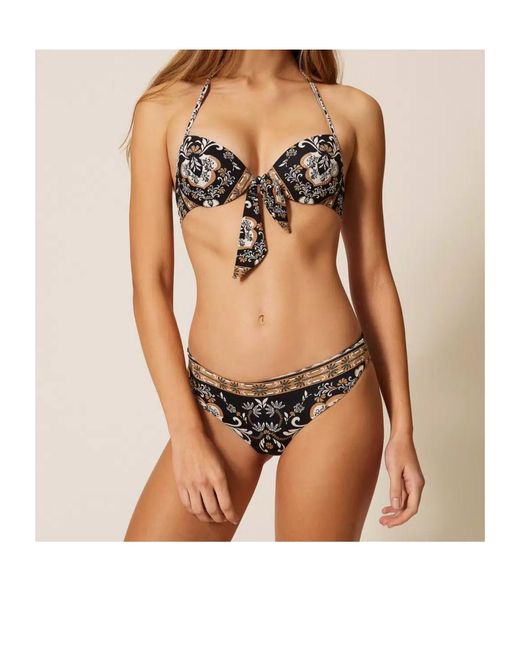 Twinset Metallic Push-Up Bikini Top With Print And Rhinestones