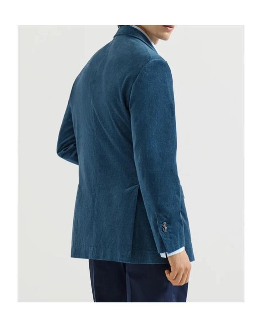 Brunello Cucinelli Blue Denim-Effect Cotton Velvet Tailor Blazer With Peak Lapels for men