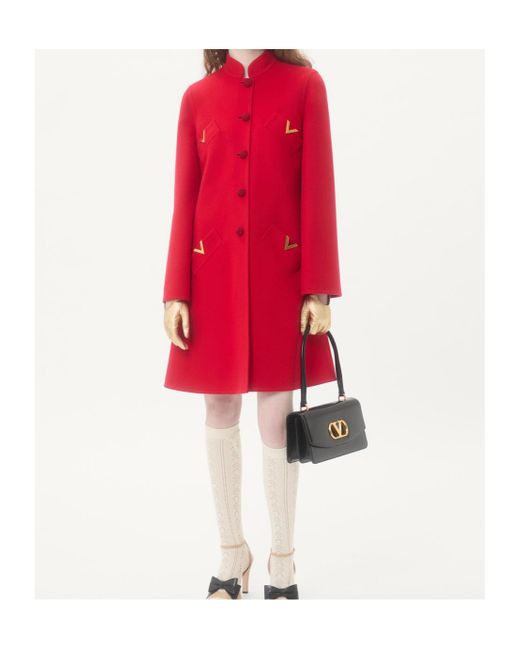 Valentino Red Button-Up A-Line Hem Coat