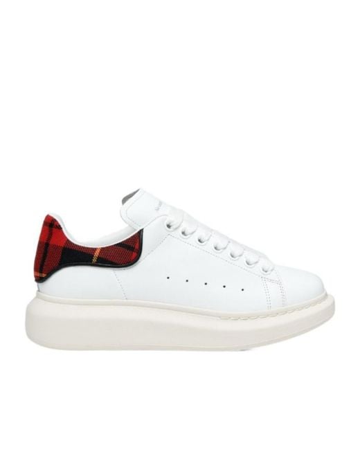 McQueen White Leather Tartan-Trim Oversized Sneakers