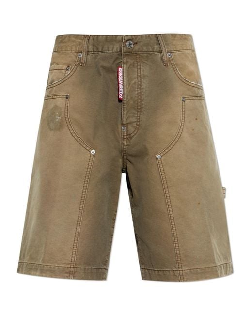 DSquared² Green Garment Dyed Carpenter Shorts for men