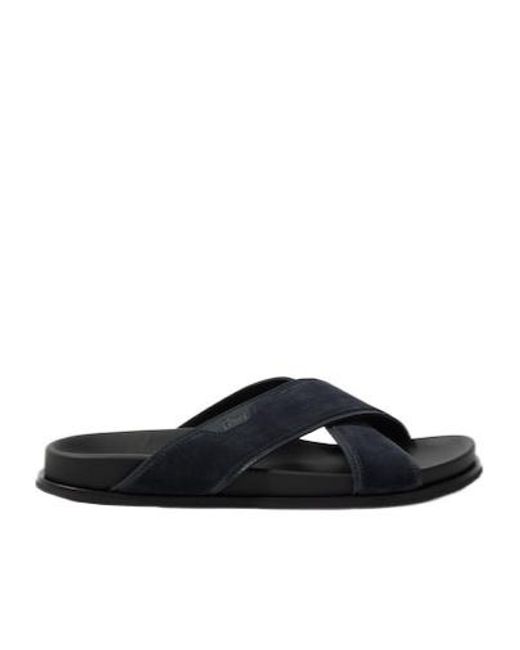 Brioni Black Leather-Trimmed Suede Sandals for men