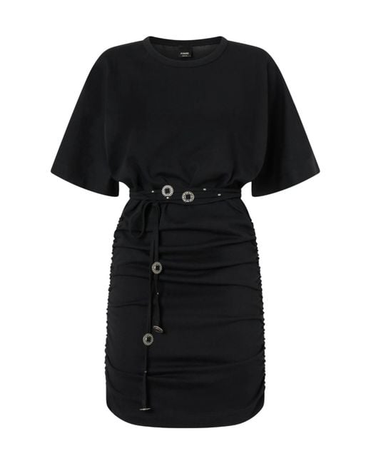 Pinko Black Ruched Belted T-Shirt Dress