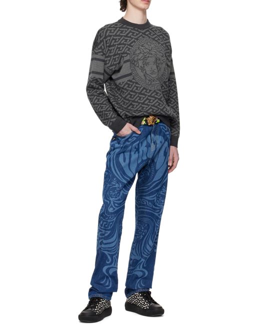 Versace Gray La Greca Medusa Jacquard Jumper for men