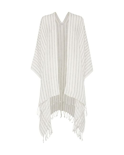 Brunello Cucinelli White Striped Poncho