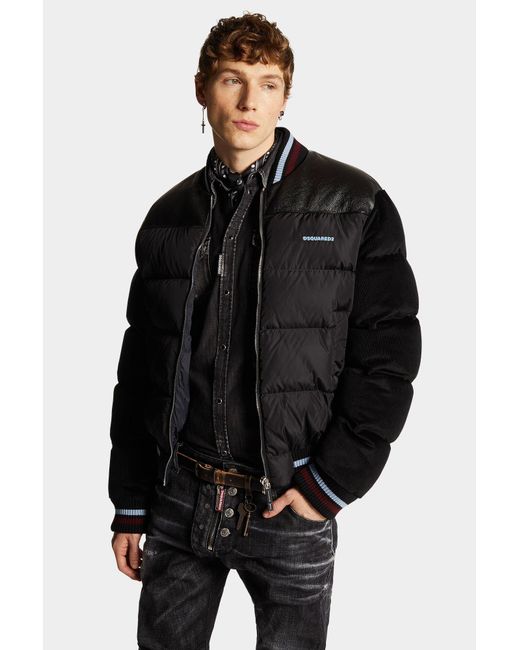 DSquared² Black Mixed Puffer Bomber for men