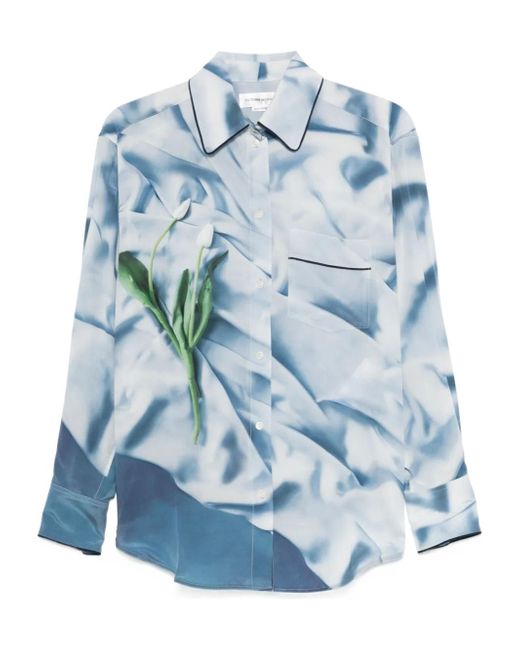 Victoria Beckham Blue Flowers Satin Pyjama Shirt
