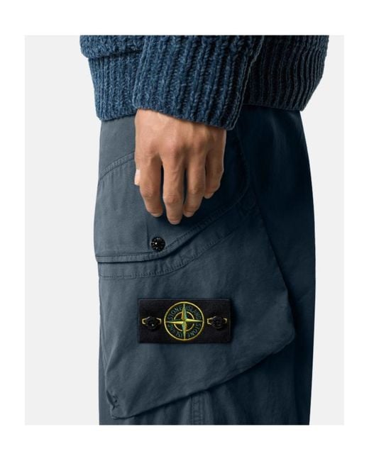Stone Island Blue Loose-Fit Cargo Trousers With Snap Pockets for men