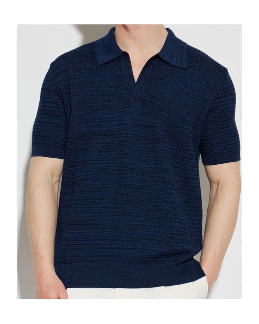 Etro Blue Textured Knit Polo Shirt for men