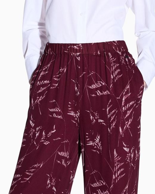 ARMANI EXCHANGE Purple Foliage-Print Trousers