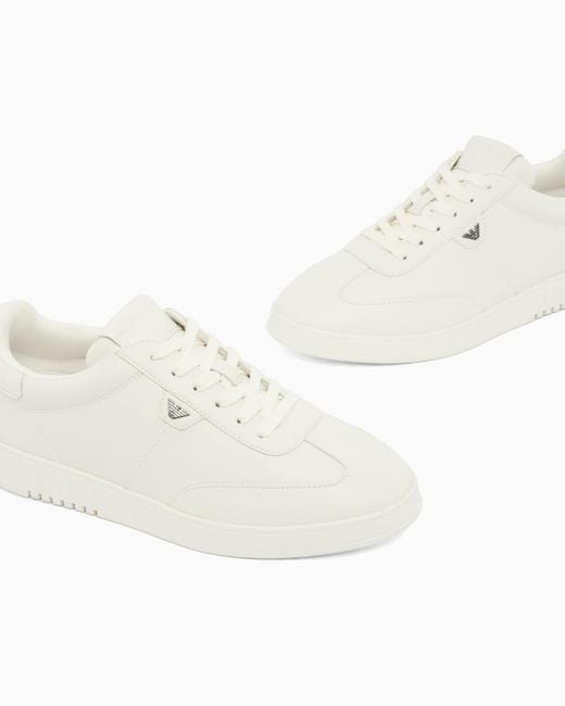Emporio Armani White Panelled Low-Top Sneakers for men