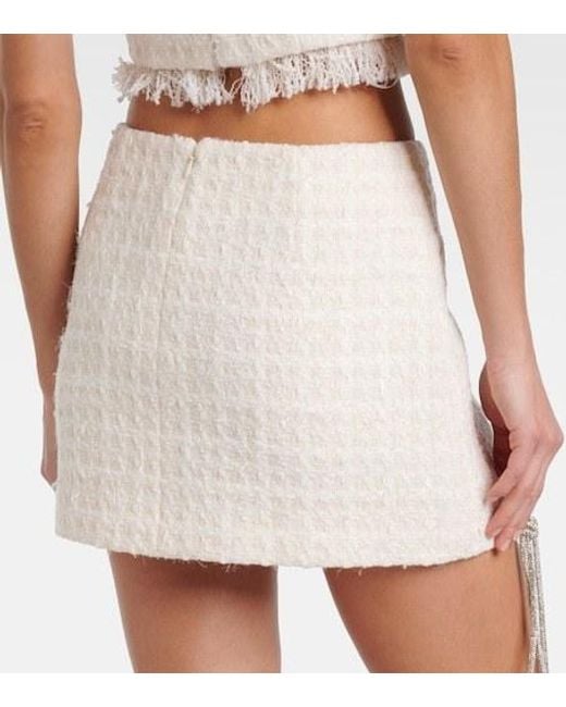 Area White Embellished Tweed Miniskirt