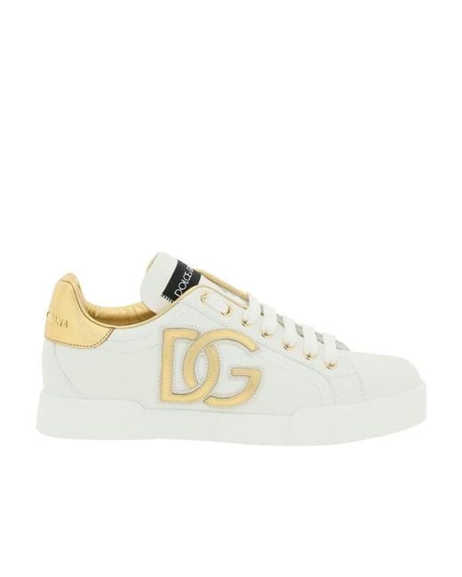 Dolce & Gabbana White Logo Plaque Lace-Up Sneakers