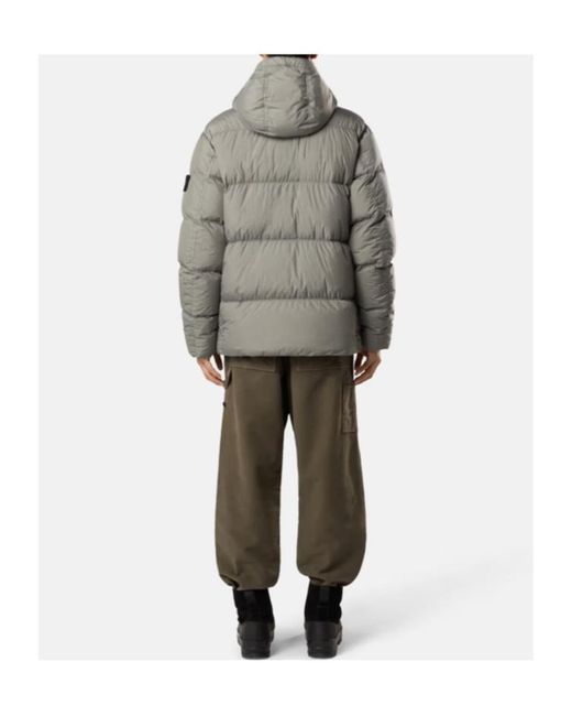 Stone Island Gray Logo Patch Zip-Up Hooded Jacket for men