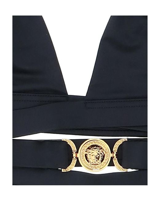 Versace Blue Logo-Embellished Bikini Top
