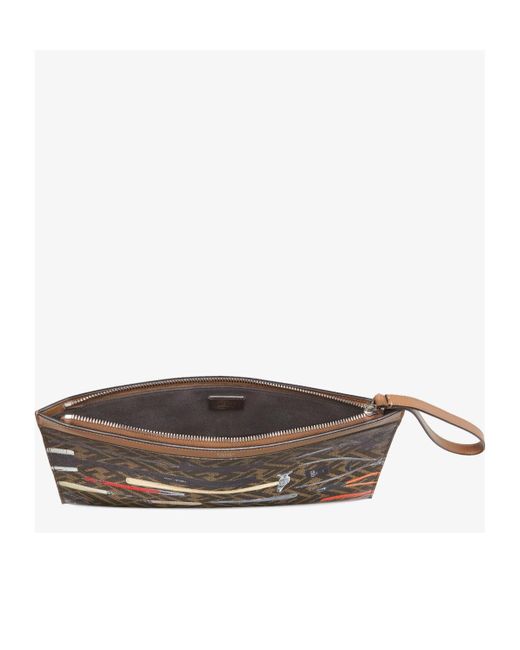 Fendi Brown Ff Medium Flat Pouch for men