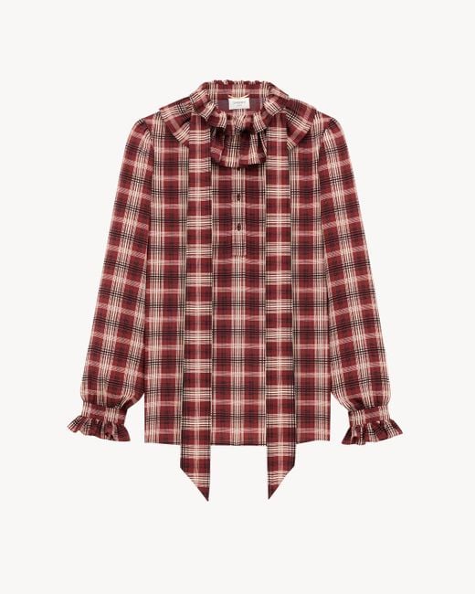 Saint Laurent Checkered Ruffle Detailed Shirt