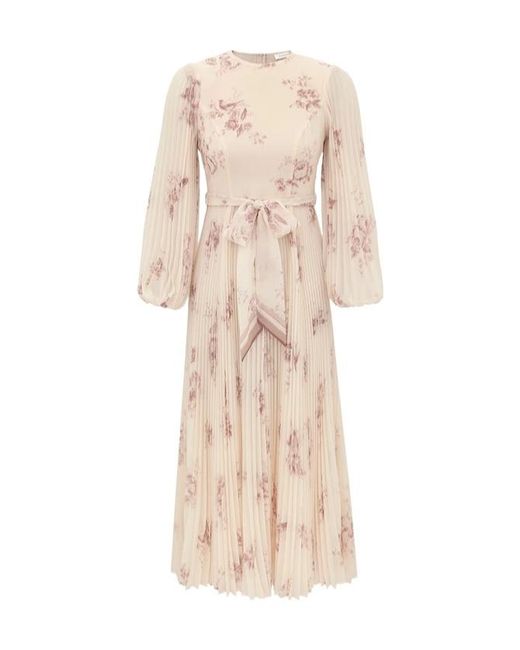 Zimmermann Natural Sunray Pleated Floral Midi Dress