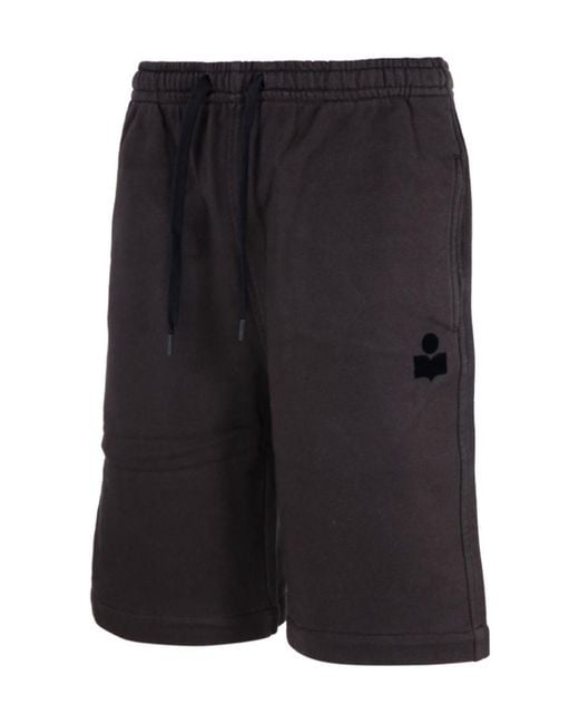 Isabel Marant Black Logo Embroidered Drawstring Shorts for men