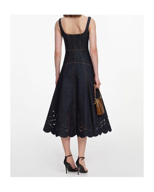 Self-Portrait Blue Zip-Front Denim Midi Dress