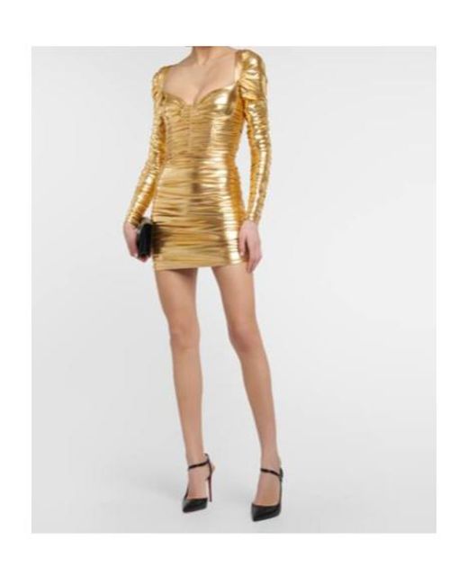 Alex Perry Yellow Paxton Metallic Ruched Minidress