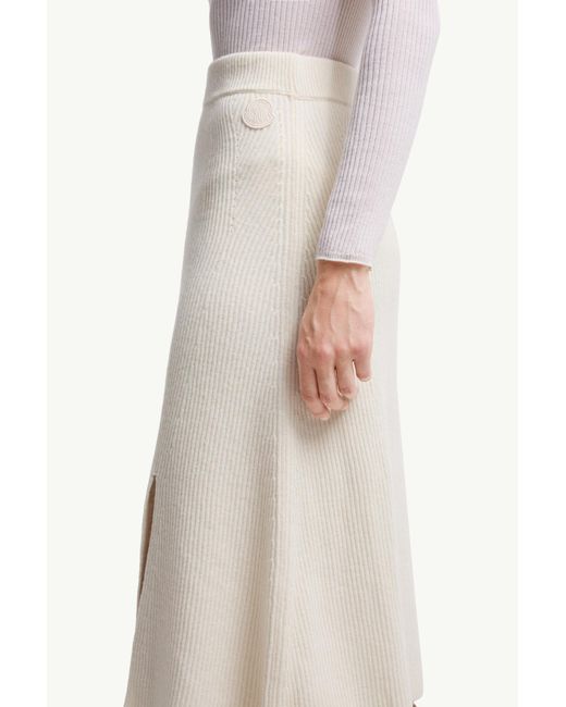 Moncler White Wool Cashmere Midi Skirt