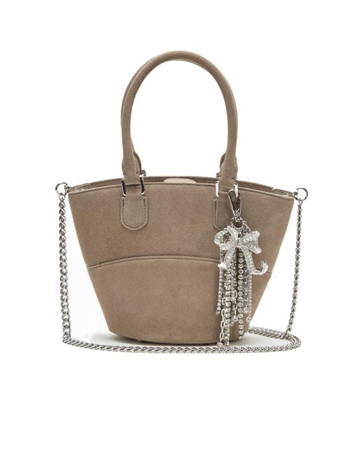 Self-Portrait Multicolor Charm-Detail Suede Bucket Bag