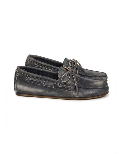 Gucci Gray Distressed Boat Shoes for men