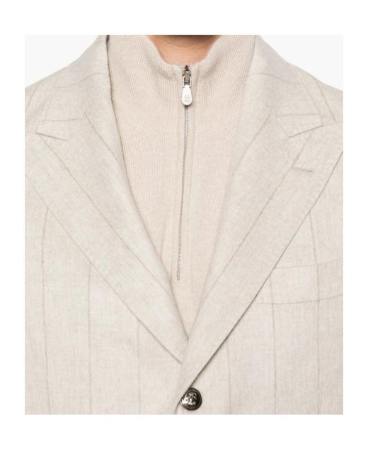 Brunello Cucinelli White Pinstripe Blazer for men