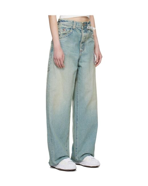 Maison Mihara Yasuhiro Blue Logo-Patch Straight-Leg Jeans