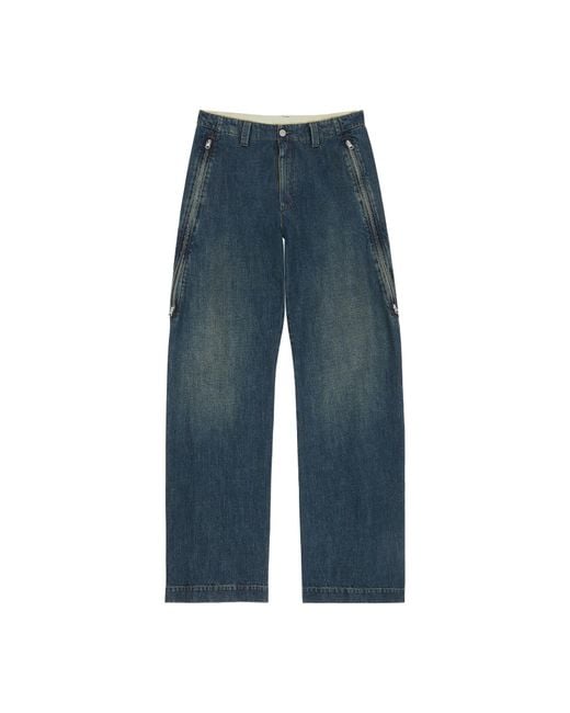 MM6 by Maison Margiela Blue Zip-Detailed Wide-Leg Jeans for men