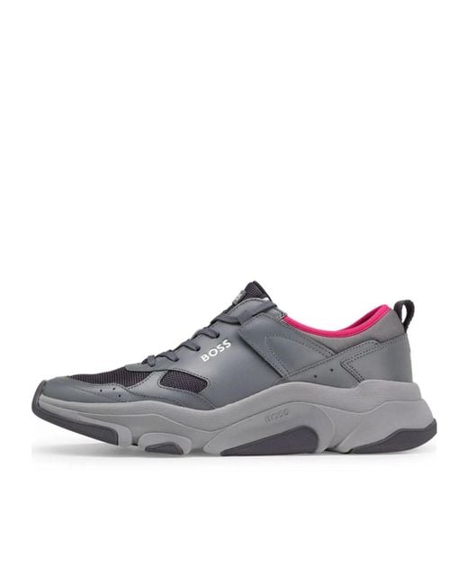 Boss Gray Solid Color Sneakers for men