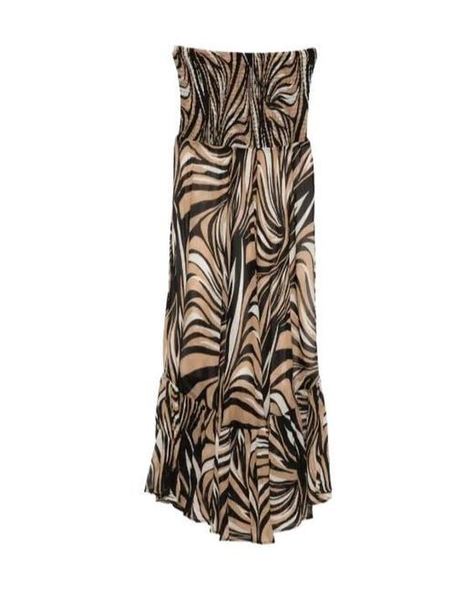 Twinset Natural Smocked Strapless Printed Dress