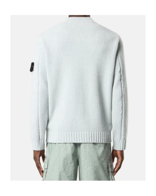 Stone Island White Mock Neck Sweater With Ribbed Trims for men