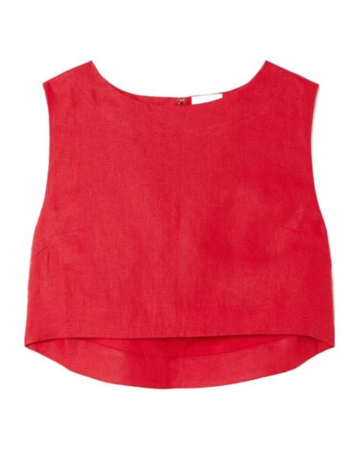 Posse Red Martina Cropped Linen Top