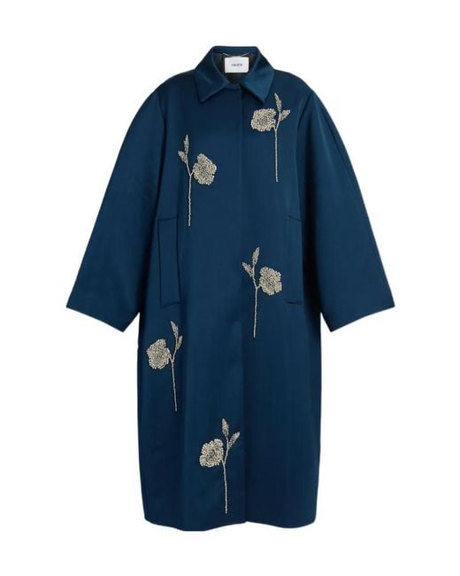 Erdem Blue Embroidered Satin Coat
