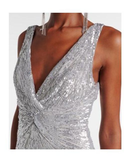 Monique Lhuillier Gray Sequined Tulle Gown