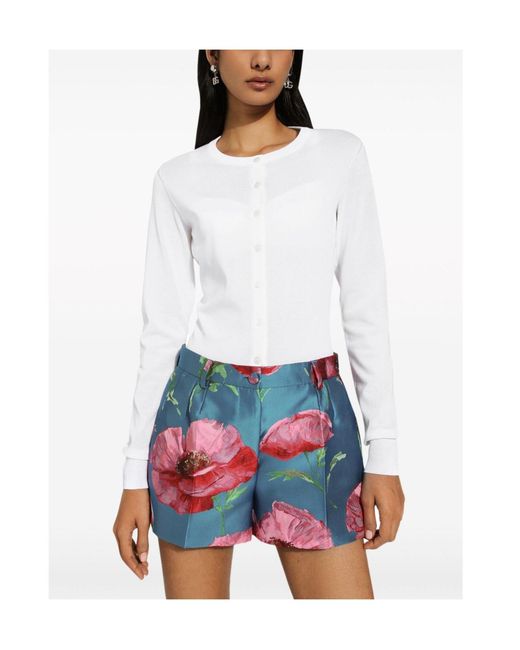 Dolce & Gabbana White Dg Logo Embroidered Crewneck Cardigan