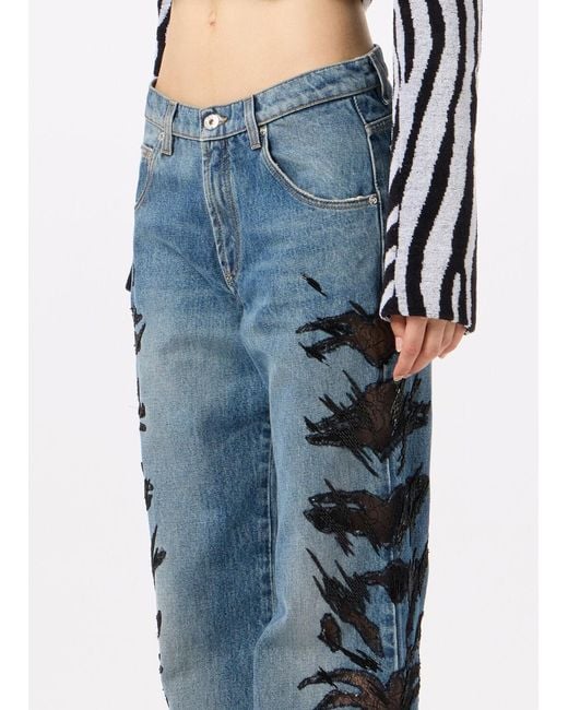 Blumarine Blue Zebra-Embroidered Regular-Fit Jeans