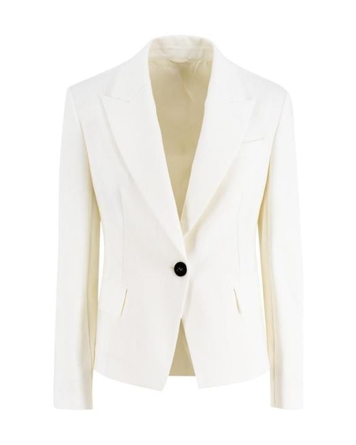 Brunello Cucinelli White Single-Breasted Cotton-Blend Blazer