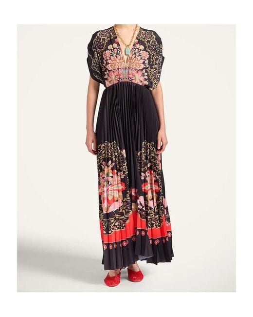 LaDoubleJ Red Accordion Floral-Print Maxi Dress
