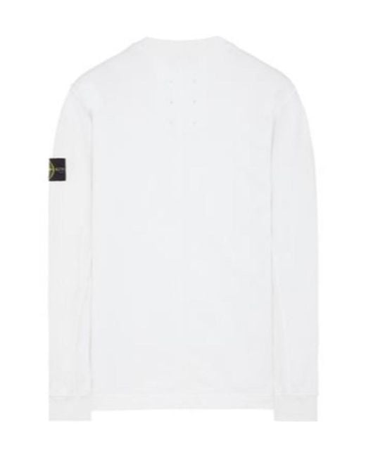 Stone Island White Round Collar Logo Sweater for men