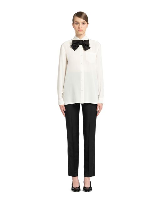 Prada White Bow-Detail Buttoned Blouse