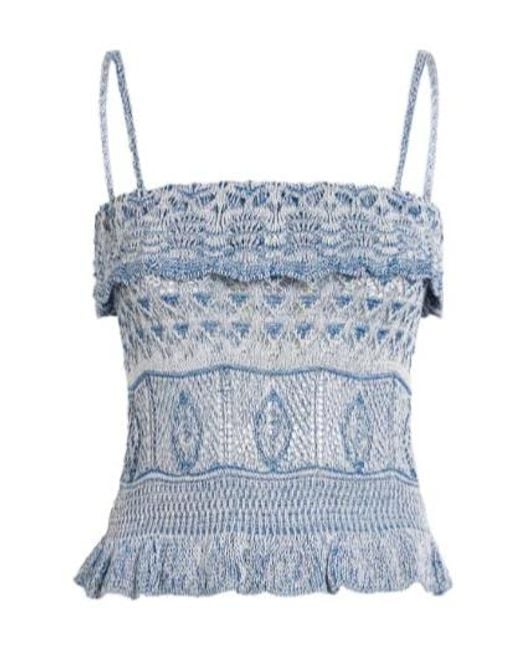 Etro Blue Ruffle Detailed Knitted Strappy Top