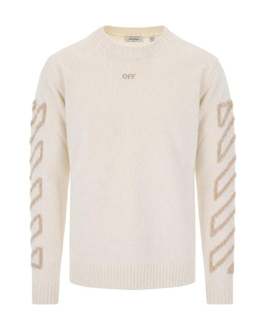 Off-White c/o Virgil Abloh White Arrow Fuzzy Crewneck Knitted Sweater for men